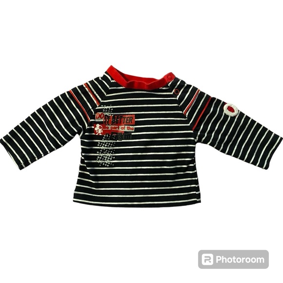 Motionwear Baby Toddler Long Sleeve Black Striped Shirt Size 3-6M Months Red - Picture 1 of 4